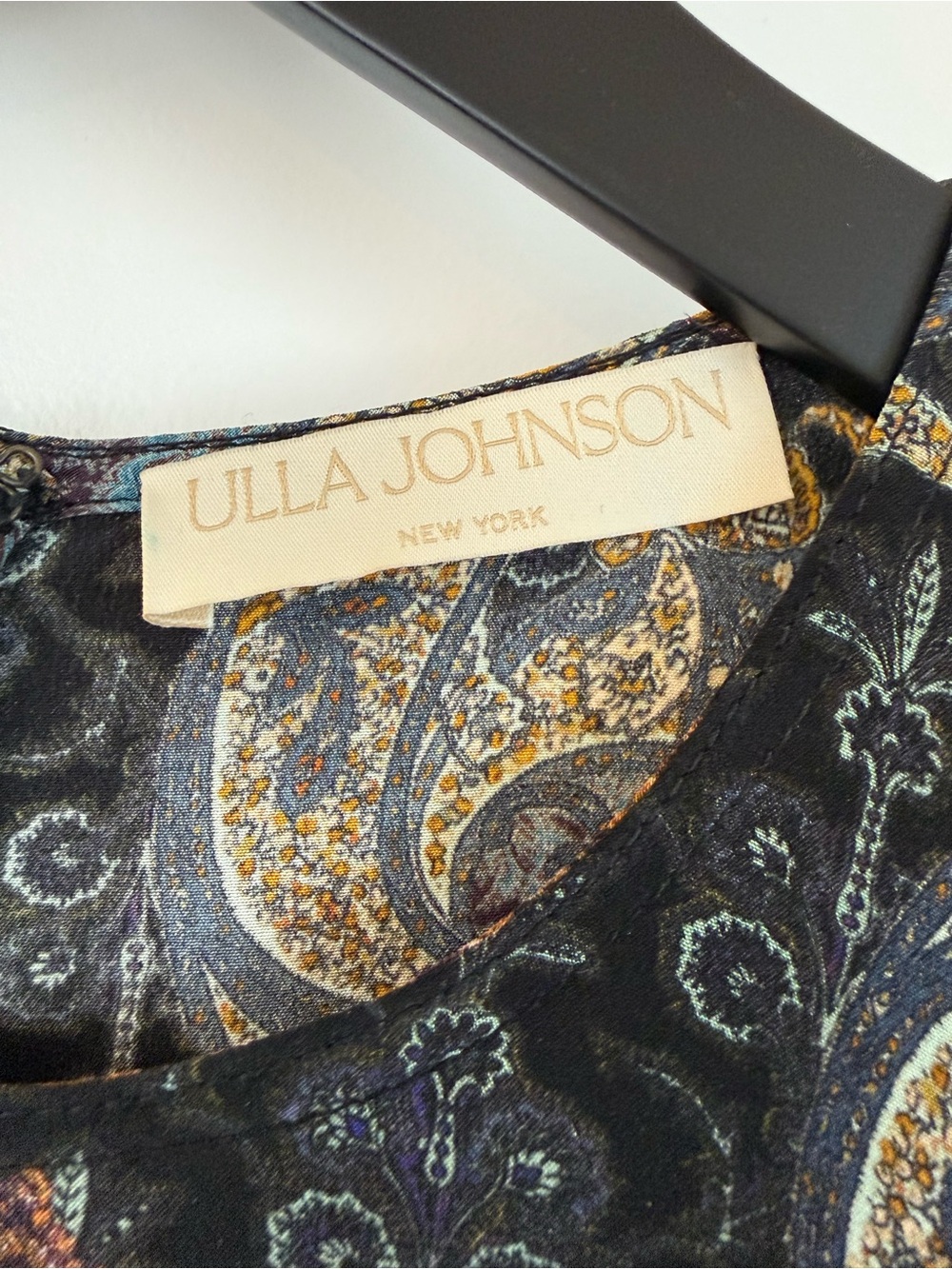 Ulla Johnson Calais Silk Black Maxi Dress with Brown and Blue Paisley - Picture 2 of 3